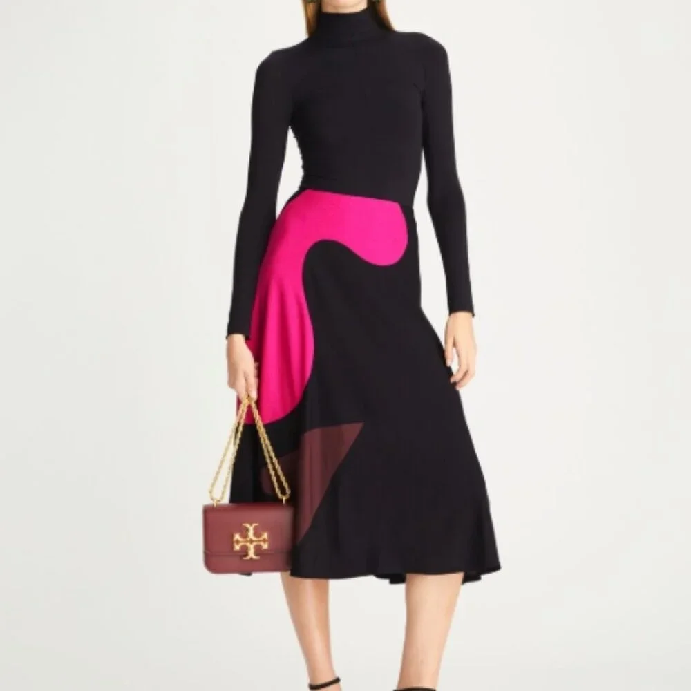 Tory Burch  Colorblock Knit Midi Skirt in Black XS $ 998